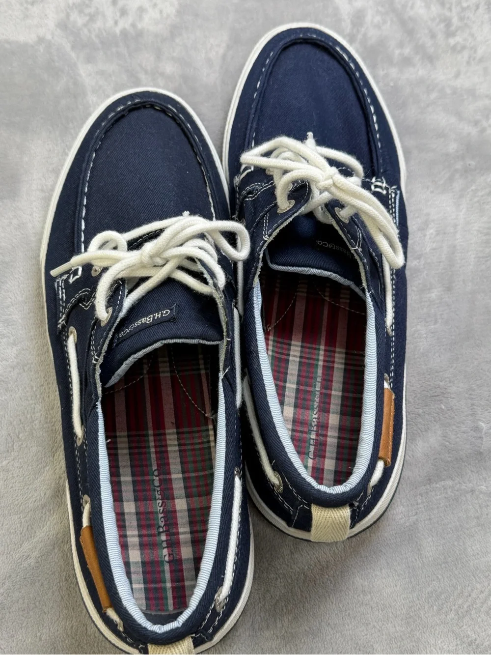 G.H. Bass & Co. Navy Canvas Boat Shoes with White Laces Men’s Summer 10.5